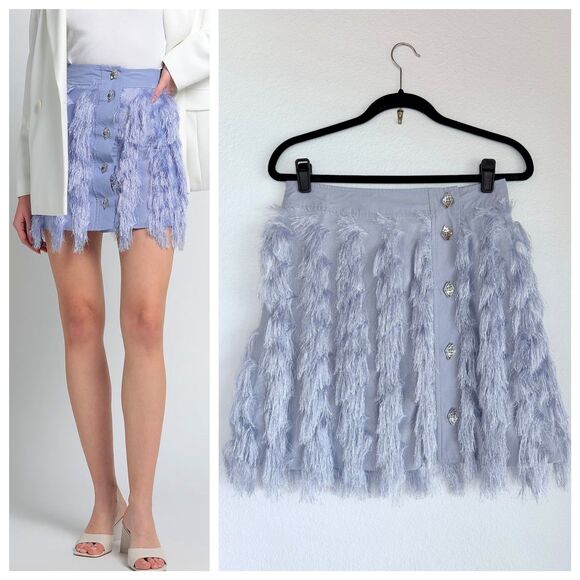 NWT GANNI Fringe Buttoned Mini Skirt in Persian Violet Purple Size 6 (EU38) - Picture 1 of 13